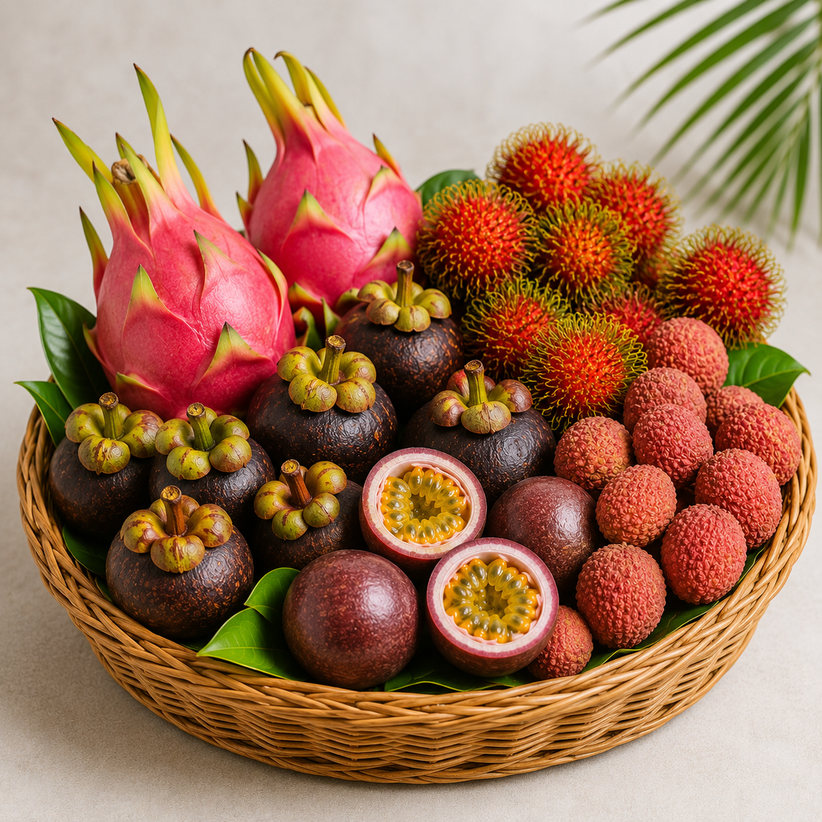 Shams Fresh Exotic Fruit Kit with dragon fruit, mangosteen, rambutan, passion fruit and lychee
